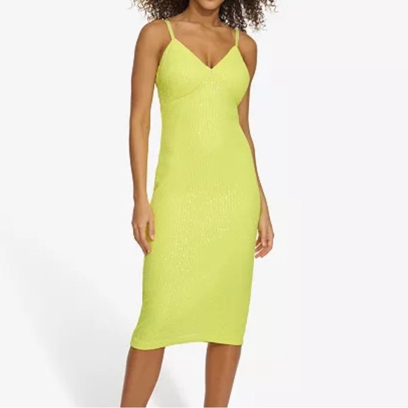 Siena Citrus Yellow Sequins VNeck Midi Spaghetti Strap Dress Size 12 New - Picture 1 of 15